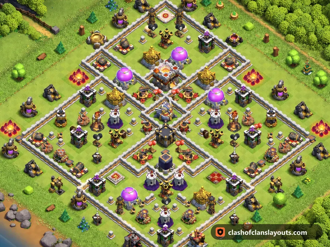 Base Ibrida TH11 51: layout base ibrida per Municipio 11 di Clash of Clans, immagine completa della base
