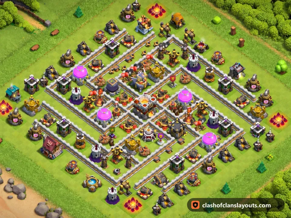 TH11 Trophy Base Layout 126: Clash of Clans Town Hall 11 trophy base layout, full base picture