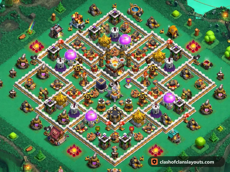 TH11 Trophy Base Layout 127: Clash of Clans Town Hall 11 trophy base layout, full base picture