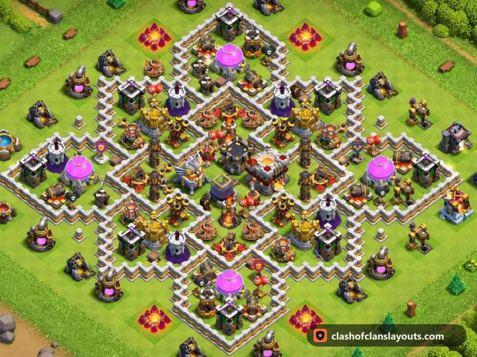 TH11 Trophy Base Layout 129: Clash of Clans Town Hall 11 trophy base layout, full base picture
