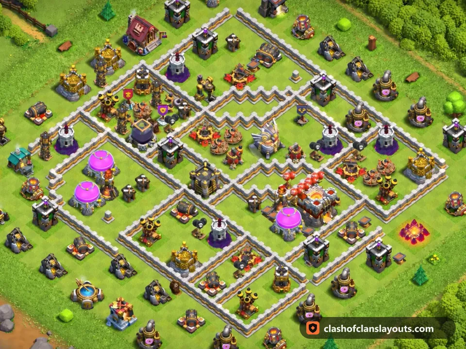 TH11 Trophy Base Layout 131: Clash of Clans Town Hall 11 trophy base layout, full base picture