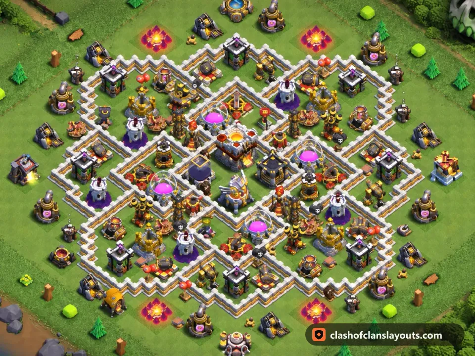 TH11 Trophy Base Layout 134: Clash of Clans Town Hall 11 trophy base layout, full base picture