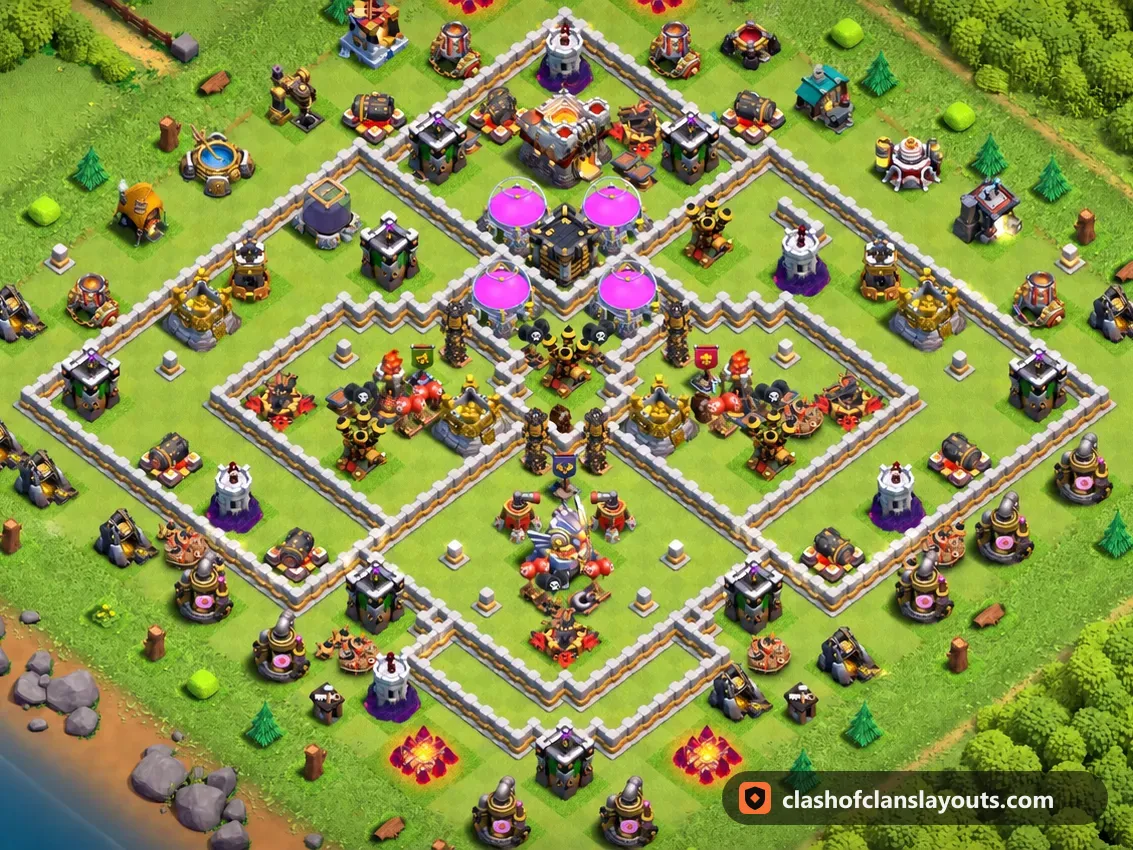 Base da Trofei TH11 135: layout base trofei per Municipio 11 di Clash of Clans, immagine completa della base