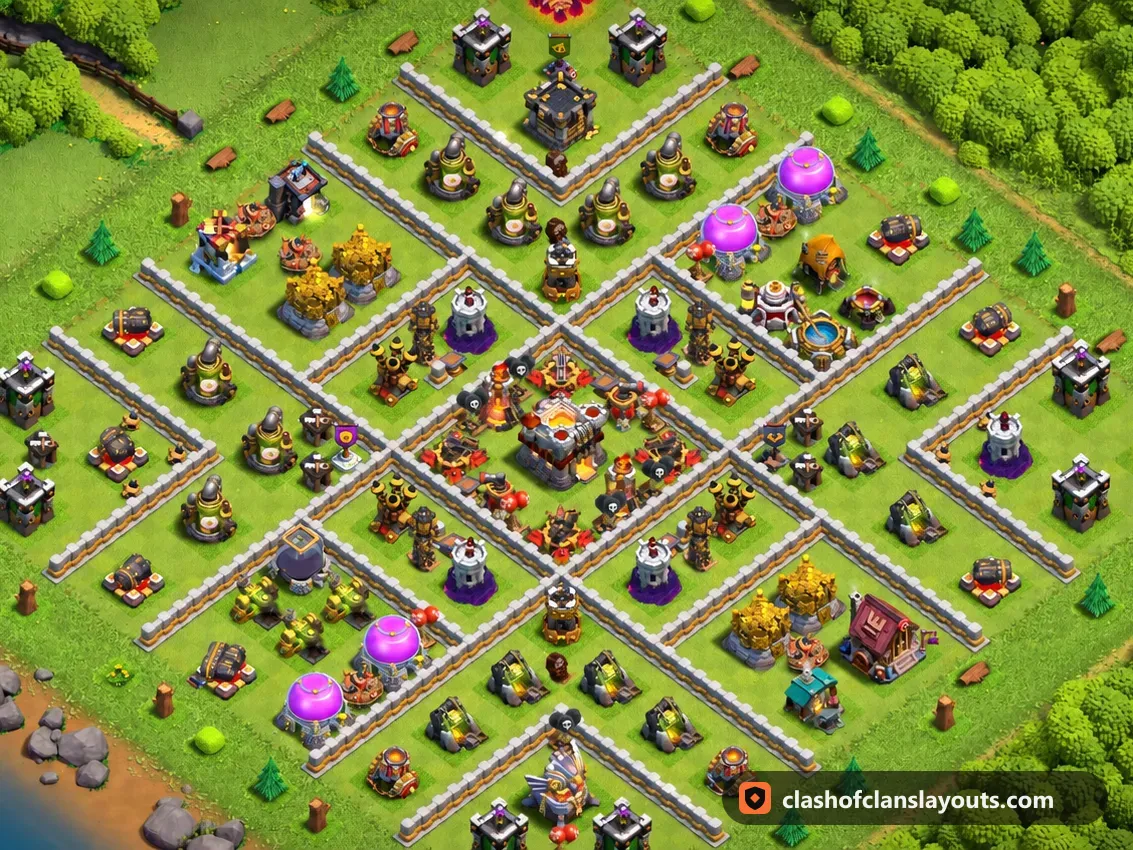 Base da Trofei TH11 136: layout base trofei per Municipio 11 di Clash of Clans, immagine completa della base