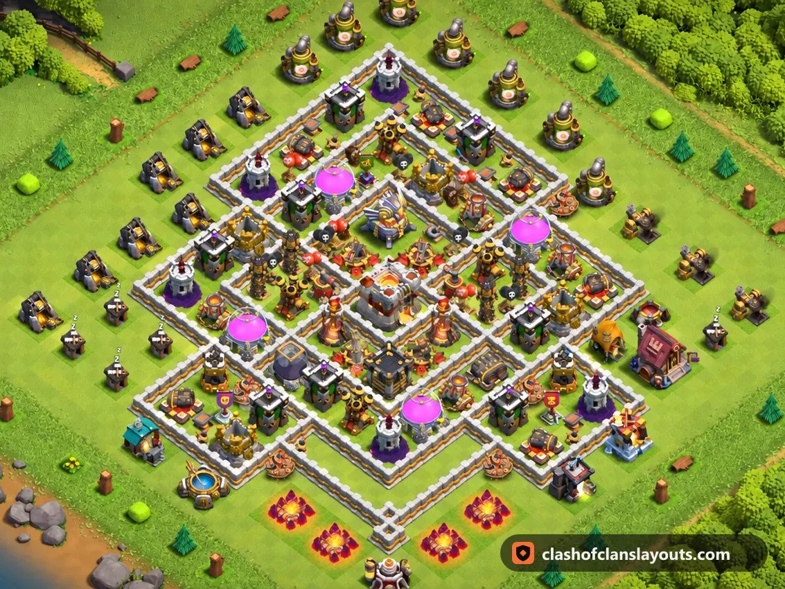 Base Trofi TH11 138: layout base Trofi Clash of Clans Town Hall 11, gambar base lengkap