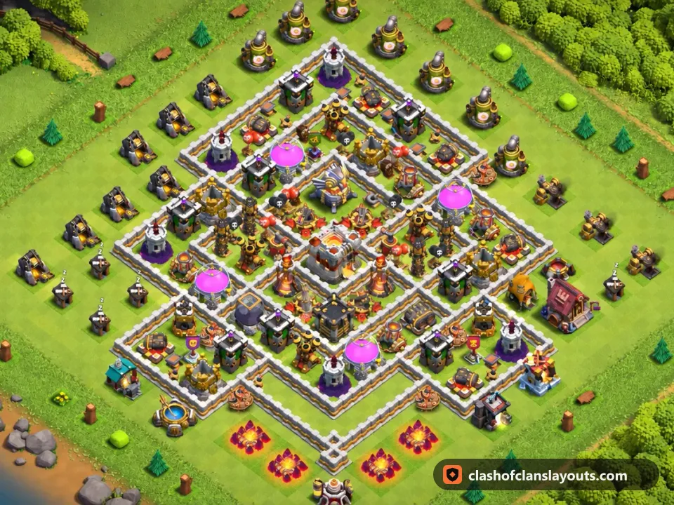 TH11 Trophy Base Layout 138: Clash of Clans Town Hall 11 trophy base layout, full base picture
