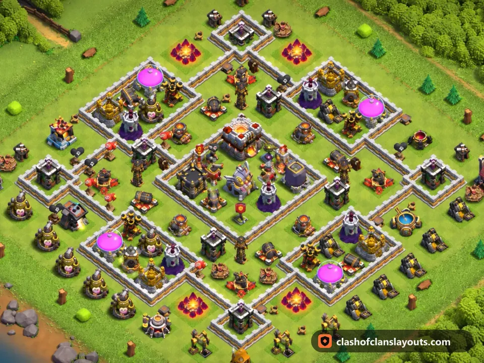 TH11 Trophy Base Layout 139: Clash of Clans Town Hall 11 trophy base layout, full base picture