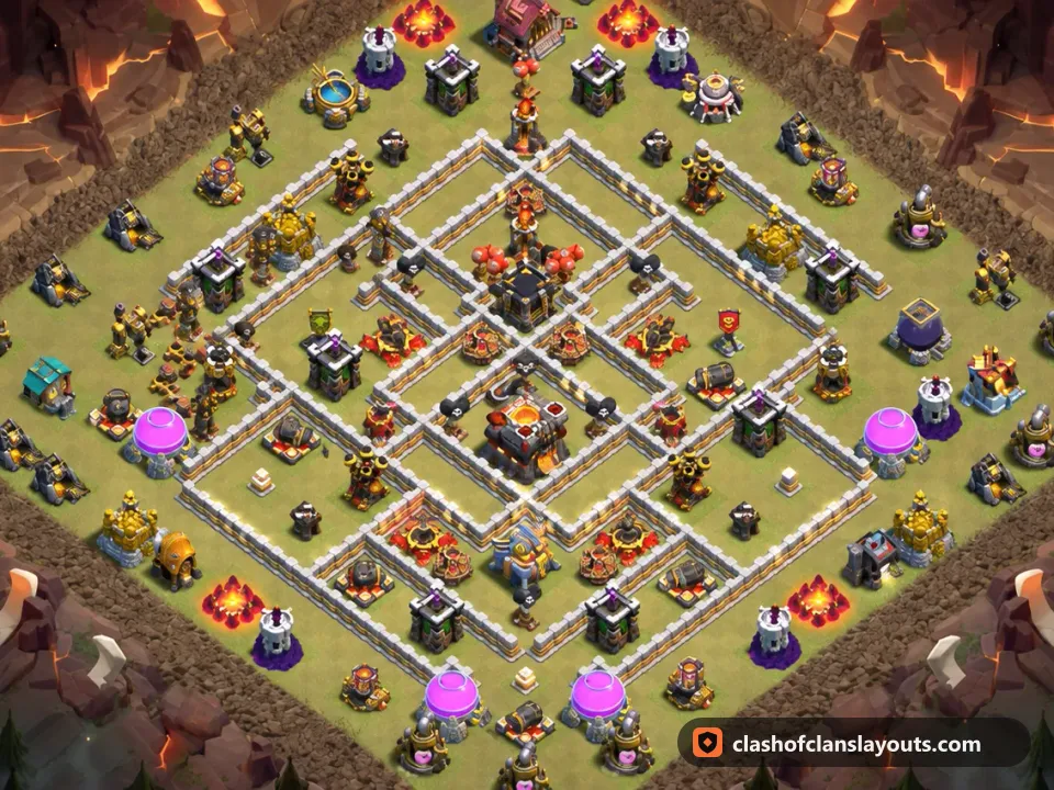 TH11 War Base Layout 191: Clash of Clans Town Hall 11 war base layout, full base picture