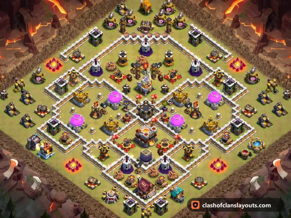 TH11 War Base Layout 193: Clash of Clans Town Hall 11 war base layout, full base picture