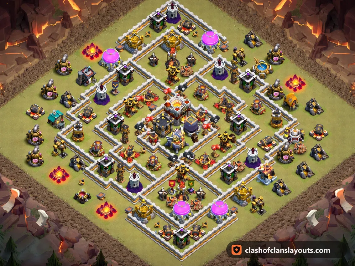 TH11 War Base Layout 194: Clash of Clans Town Hall 11 war base layout, full base picture