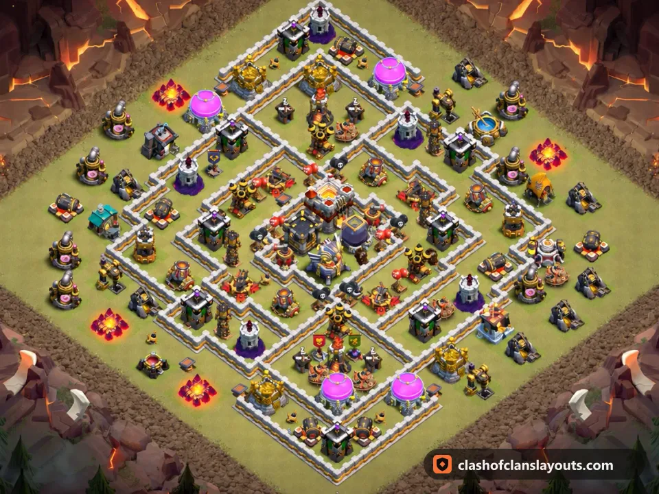 TH11 War Base Layout 194: Clash of Clans Town Hall 11 war base layout, full base picture
