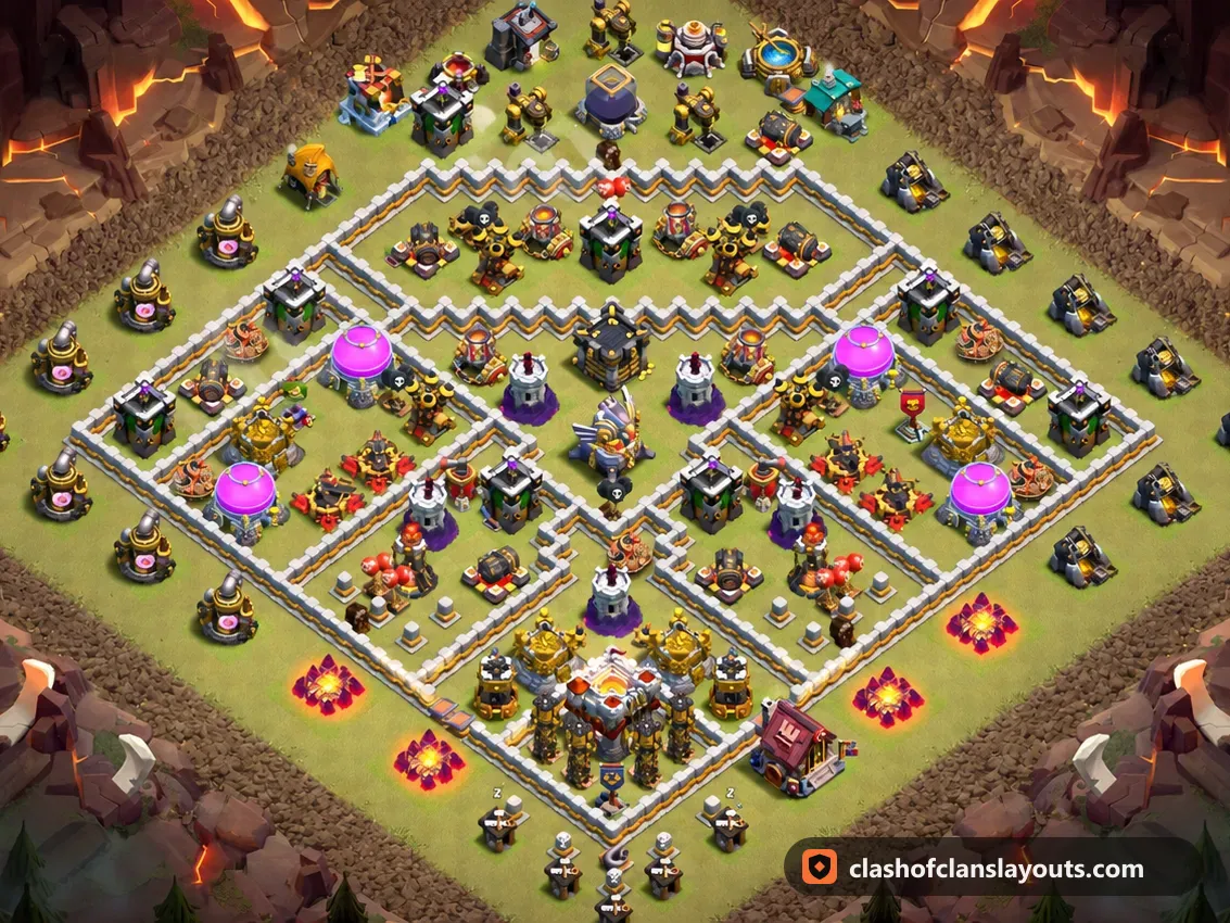 TH11 War Base Layout 195: Clash of Clans Town Hall 11 war base layout, full base picture