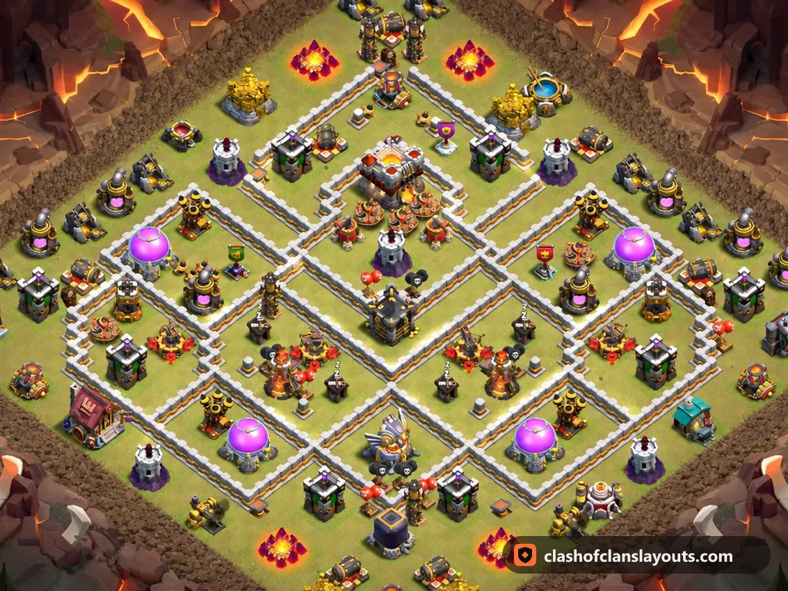 TH11 War Base Layout 196: Clash of Clans Town Hall 11 war base layout, full base picture