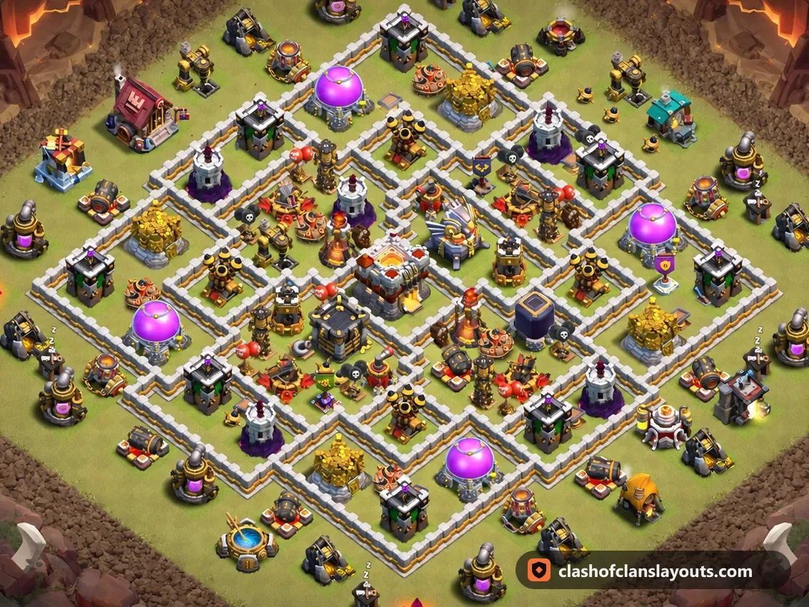 TH11 War Base Layout 197: Clash of Clans Town Hall 11 war base layout, full base picture