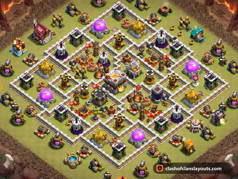 TH11 War Base Layout 197: Clash of Clans Town Hall 11 war base layout, full base picture