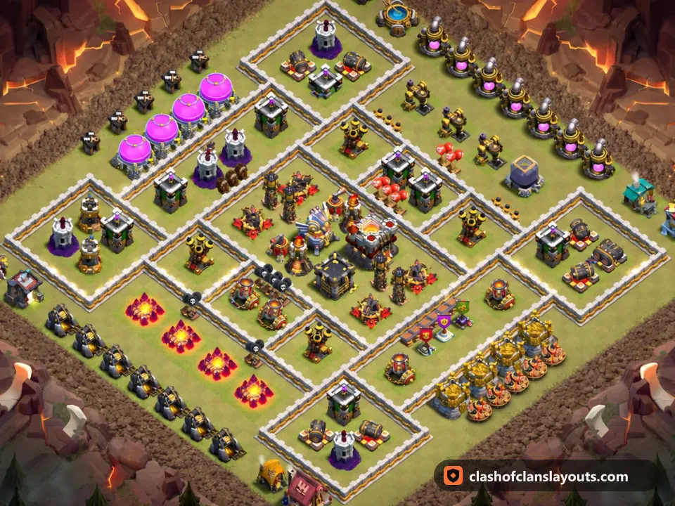 TH11 War Base Layout 198: Clash of Clans Town Hall 11 war base layout, full base picture