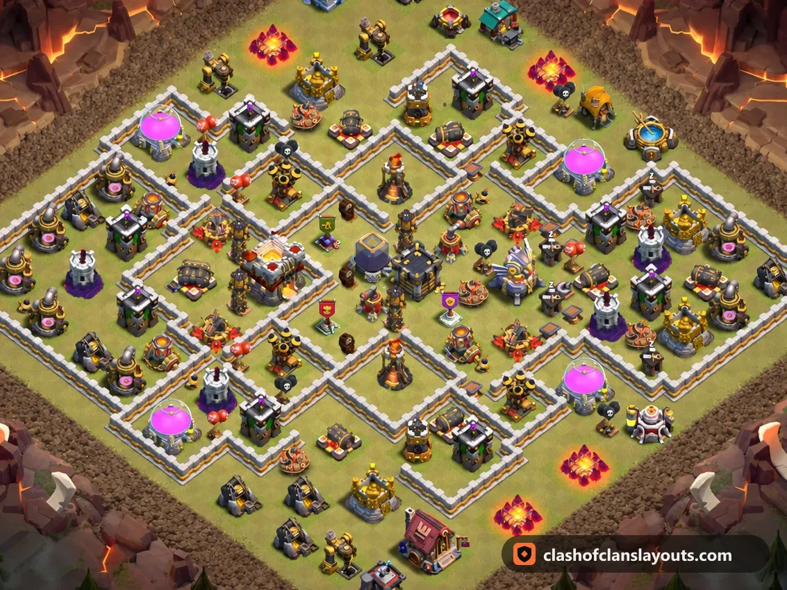TH11 War Base Layout 199: Clash of Clans Town Hall 11 war base layout, full base picture