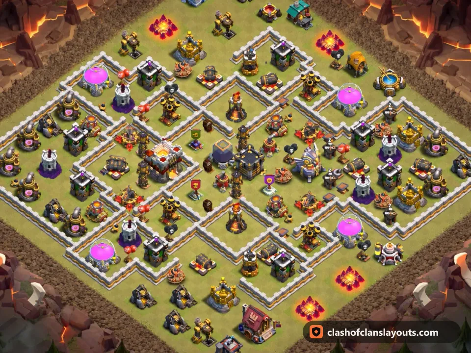 TH11 War Base Layout 199: Clash of Clans Town Hall 11 war base layout, full base picture