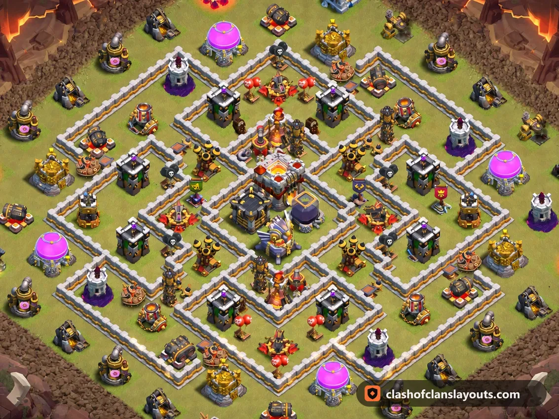TH11 War Base Layout 200: Clash of Clans Town Hall 11 war base layout, full base picture