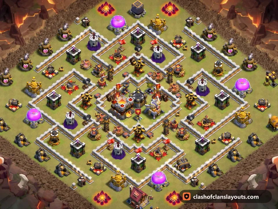 TH11 War Base Layout 201: Clash of Clans Town Hall 11 war base layout, full base picture