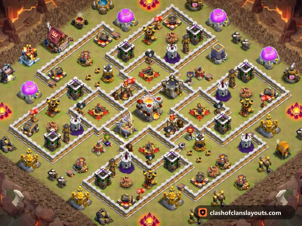 TH11 War Base Layout 202: Clash of Clans Town Hall 11 war base layout, full base picture
