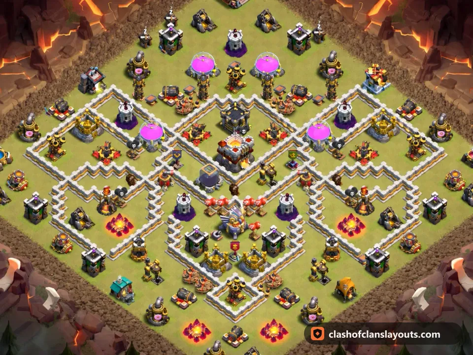 TH11 War Base Layout 203: Clash of Clans Town Hall 11 war base layout, full base picture