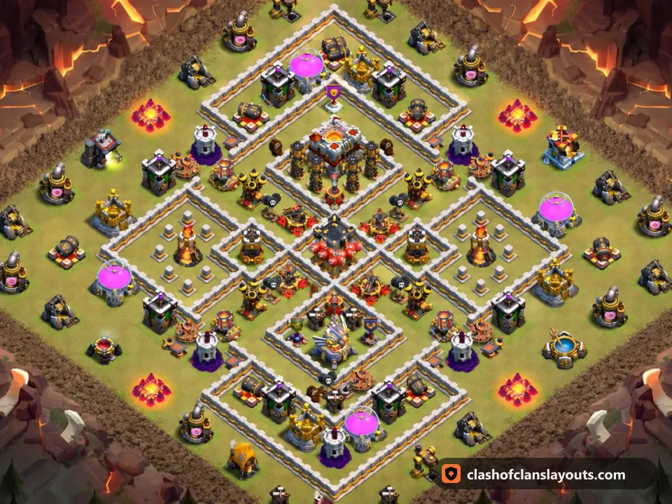 TH11 War Base Layout 204: Clash of Clans Town Hall 11 war base layout, full base picture