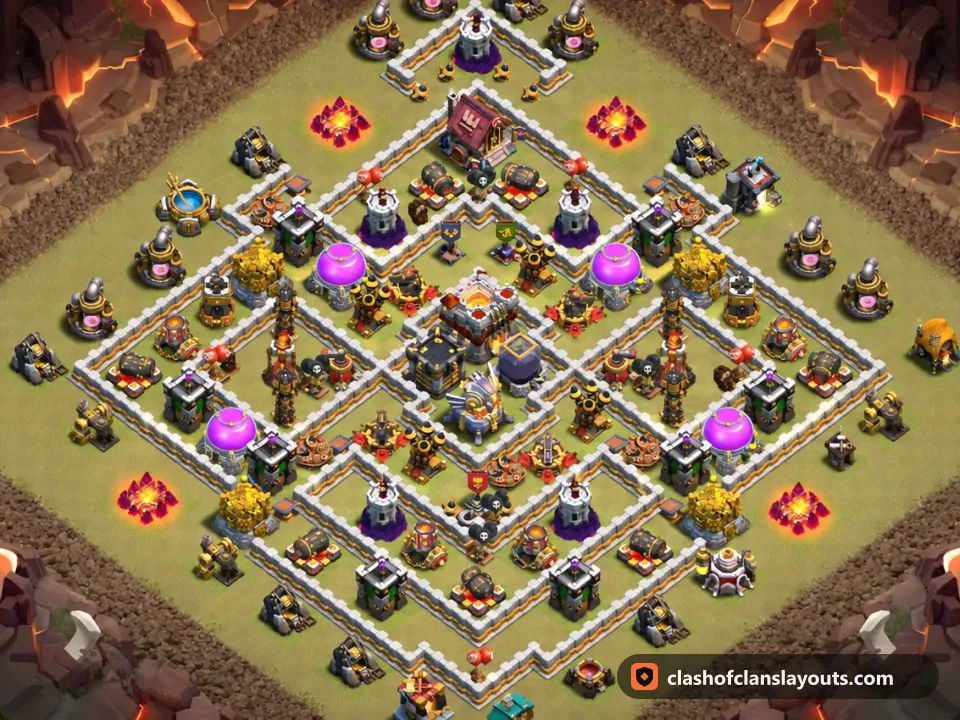 TH11 War Base Layout 205: Clash of Clans Town Hall 11 war base layout, full base picture