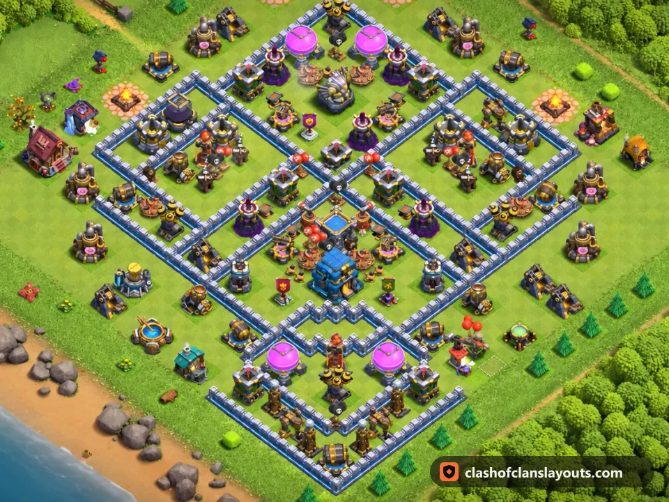 TH12 Farm Base Layout 89: Clash of Clans Town Hall 12 farm base layout, full base picture