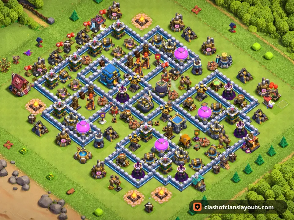 TH12 Farm Base Layout 93: Clash of Clans Town Hall 12 farm base layout, full base picture