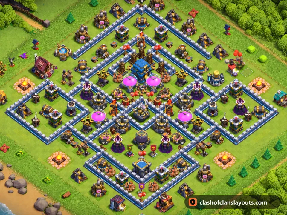 TH12 Farm Base Layout 95: Clash of Clans Town Hall 12 farm base layout, full base picture