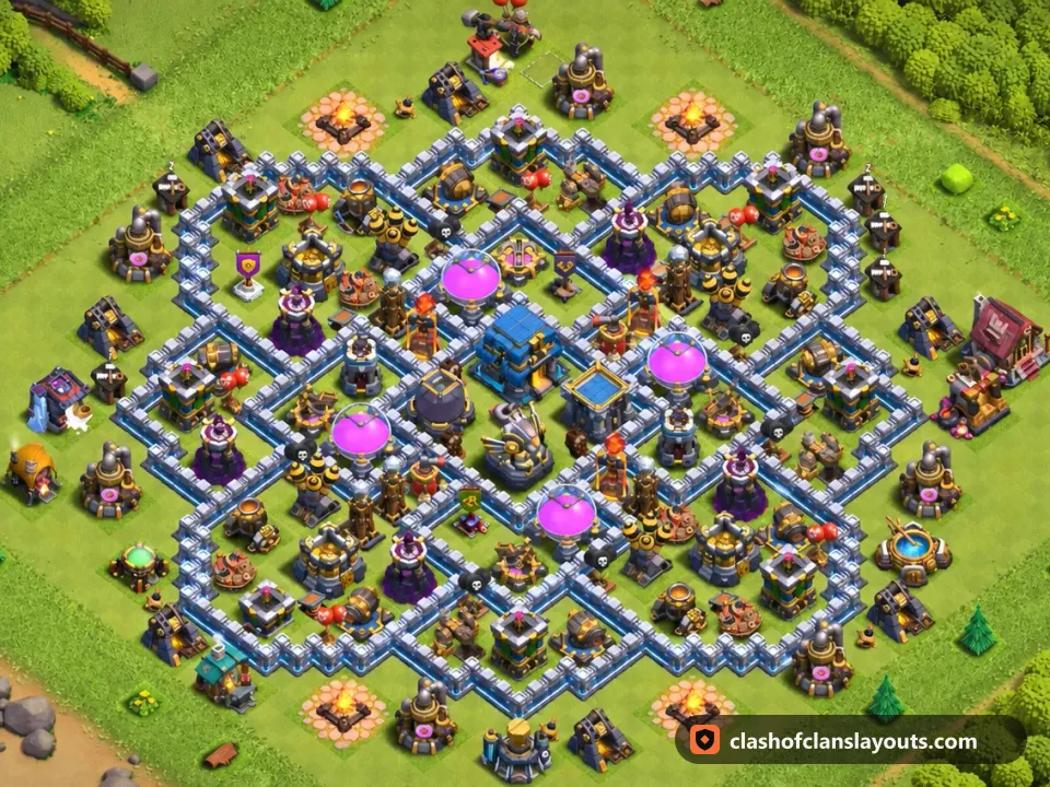TH12 Farm Base Layout 97: Clash of Clans Town Hall 12 farm base layout, full base picture