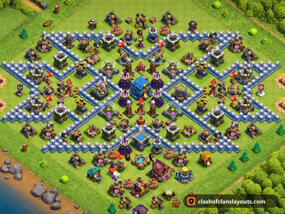 TH12 Farm Base Layout 98: Clash of Clans Town Hall 12 farm base layout, full base picture