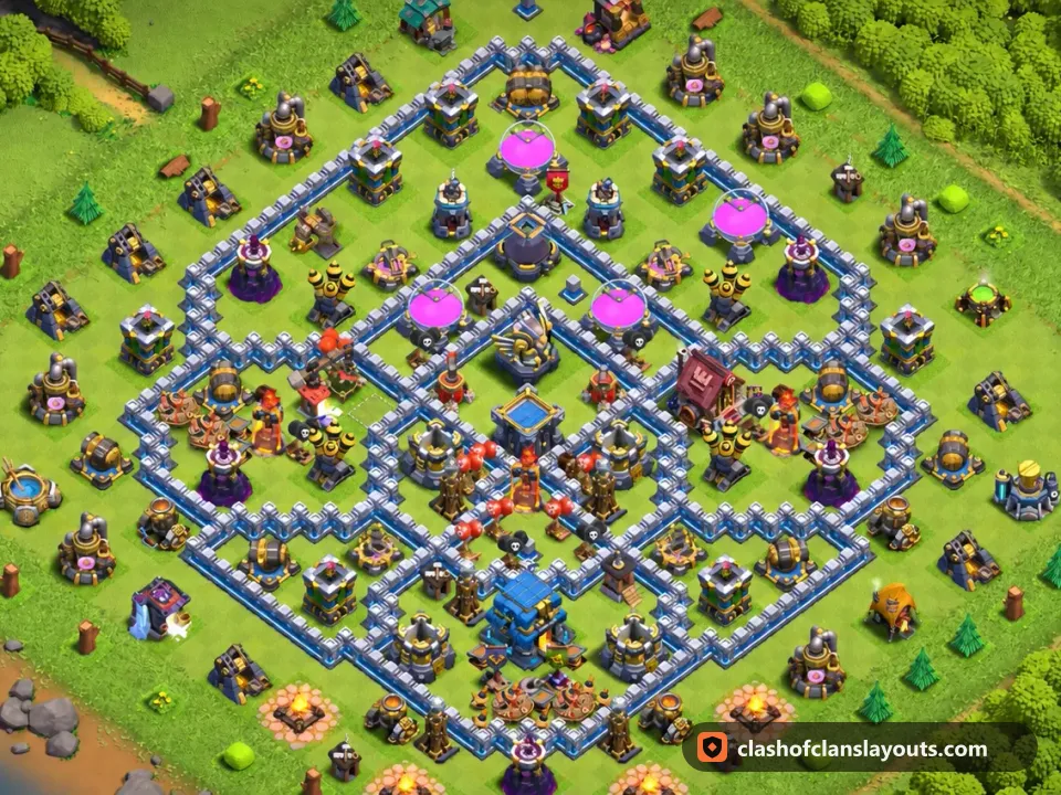 TH12 Farm Base Layout 99: Clash of Clans Town Hall 12 farm base layout, full base picture