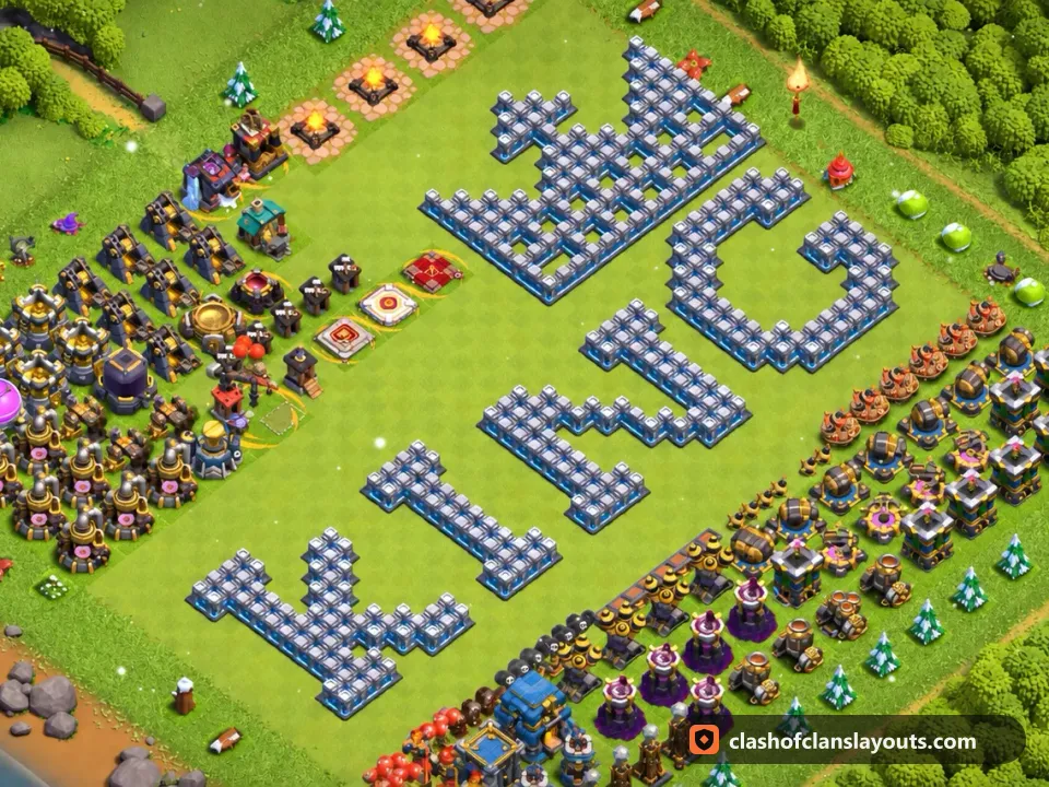 TH12 Funny Base Layout 41: Clash of Clans Town Hall 12 fun base layout, full base picture
