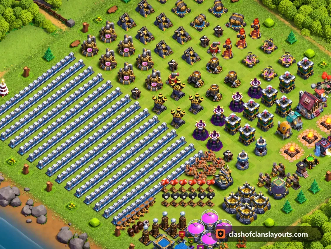 Base Divertida TH12 48: layout de base divertida de Clash of Clans para Centro de Vila 12, imagem completa da base
