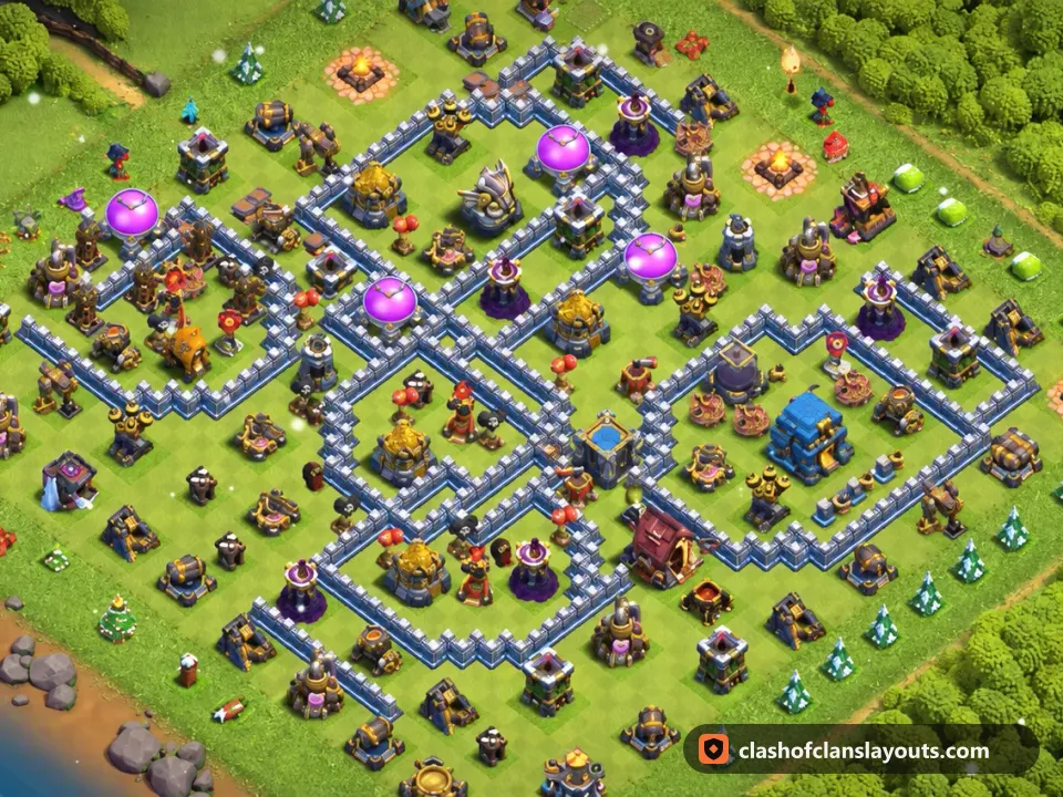 TH12 Hybrid Base Layout 81: Clash of Clans Town Hall 12 hybrid base layout, full base picture
