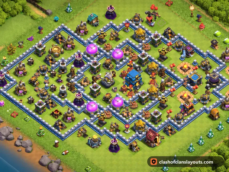 TH12 Hybrid Base Layout 83: Clash of Clans Town Hall 12 hybrid base layout, full base picture
