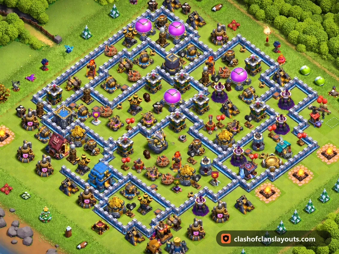 Base Híbrida TH12 84: layout de base híbrida de Clash of Clans para Centro de Vila 12, imagem completa da base