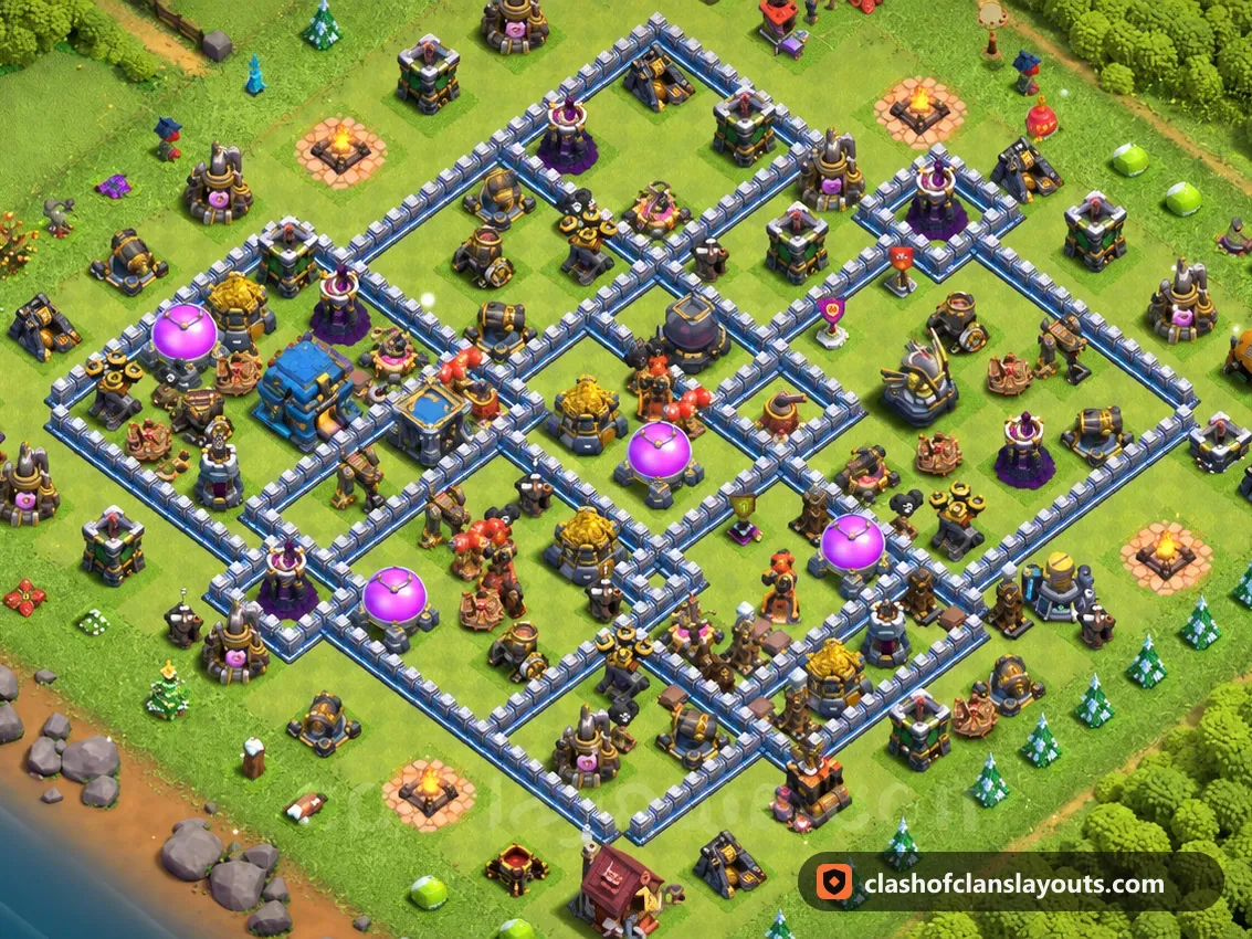 Base Hybrid TH12 86: layout base Hybrid Clash of Clans Town Hall 12, gambar base lengkap