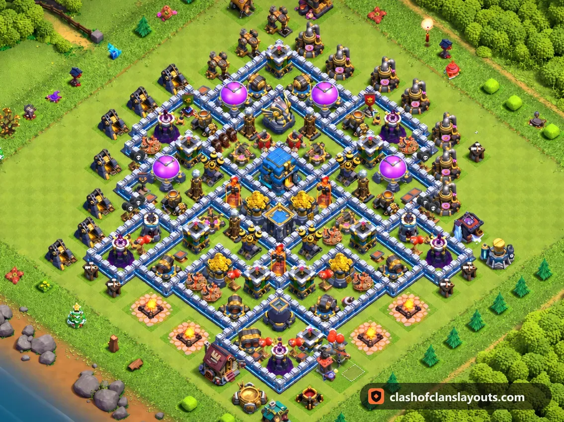 TH12 Trophy Base Layout 139: Clash of Clans Town Hall 12 trophy base layout, full base picture