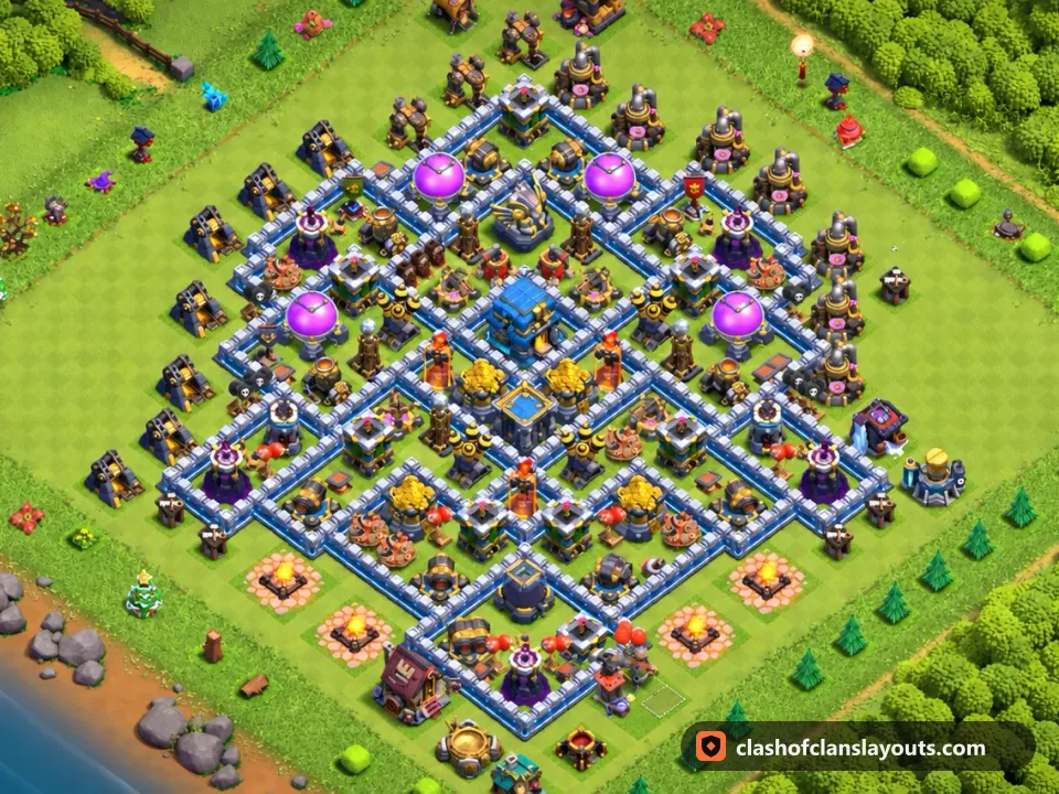 TH12 Trophy Base Layout 139: Clash of Clans Town Hall 12 trophy base layout, full base picture