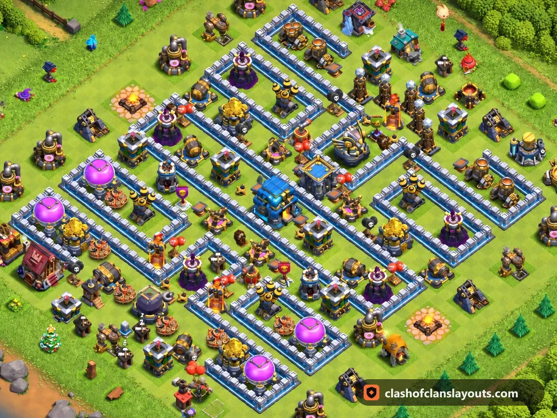 TH12 Trophy Base Layout 140: Clash of Clans Town Hall 12 trophy base layout, full base picture