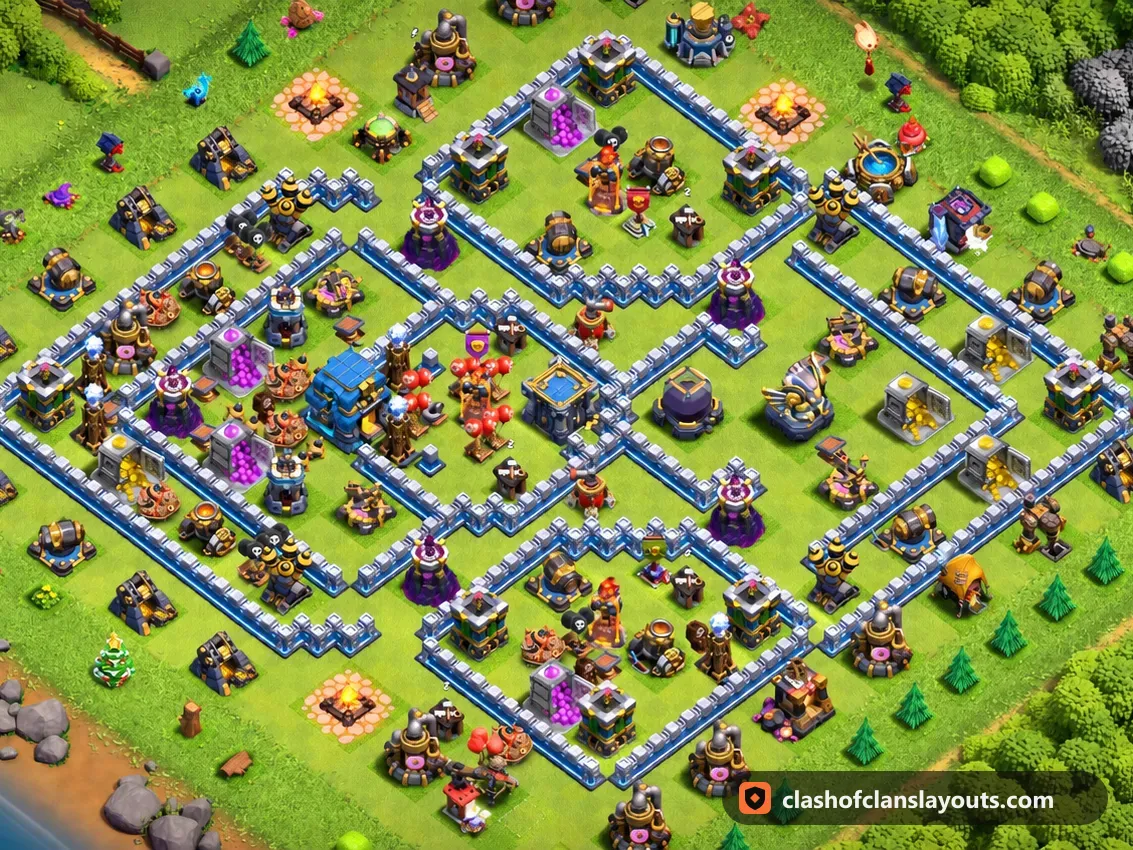TH12 Trophy Base Layout 142: Clash of Clans Town Hall 12 trophy base layout, full base picture