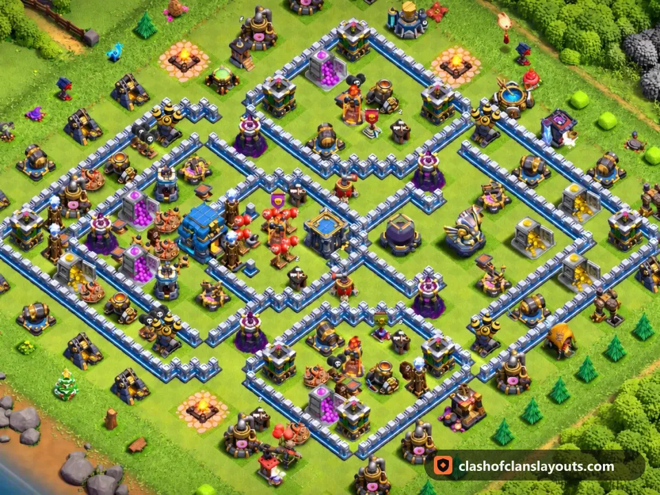 TH12 Trophy Base Layout 142: Clash of Clans Town Hall 12 trophy base layout, full base picture
