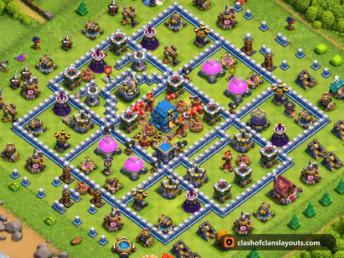 TH12 Trophy Base Layout 147: Clash of Clans Town Hall 12 trophy base layout, full base picture