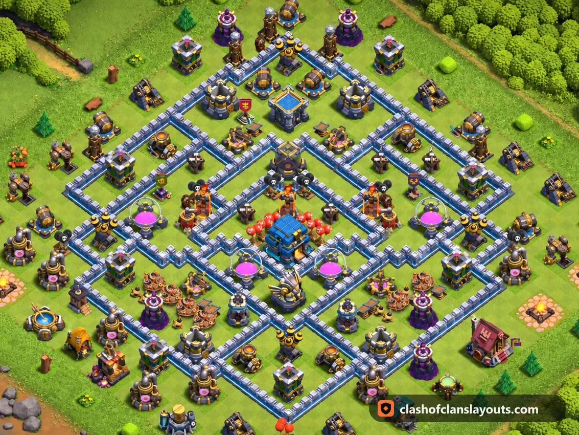 TH12 Trophy Base Layout 149: Clash of Clans Town Hall 12 trophy base layout, full base picture