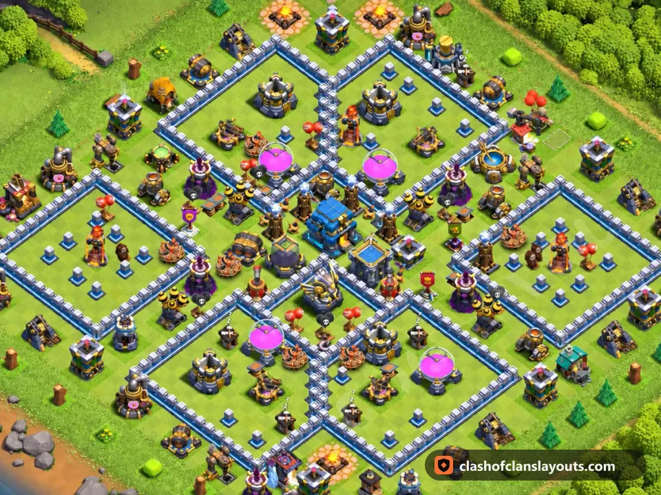 TH12 Trophy Base Layout 150: Clash of Clans Town Hall 12 trophy base layout, full base picture