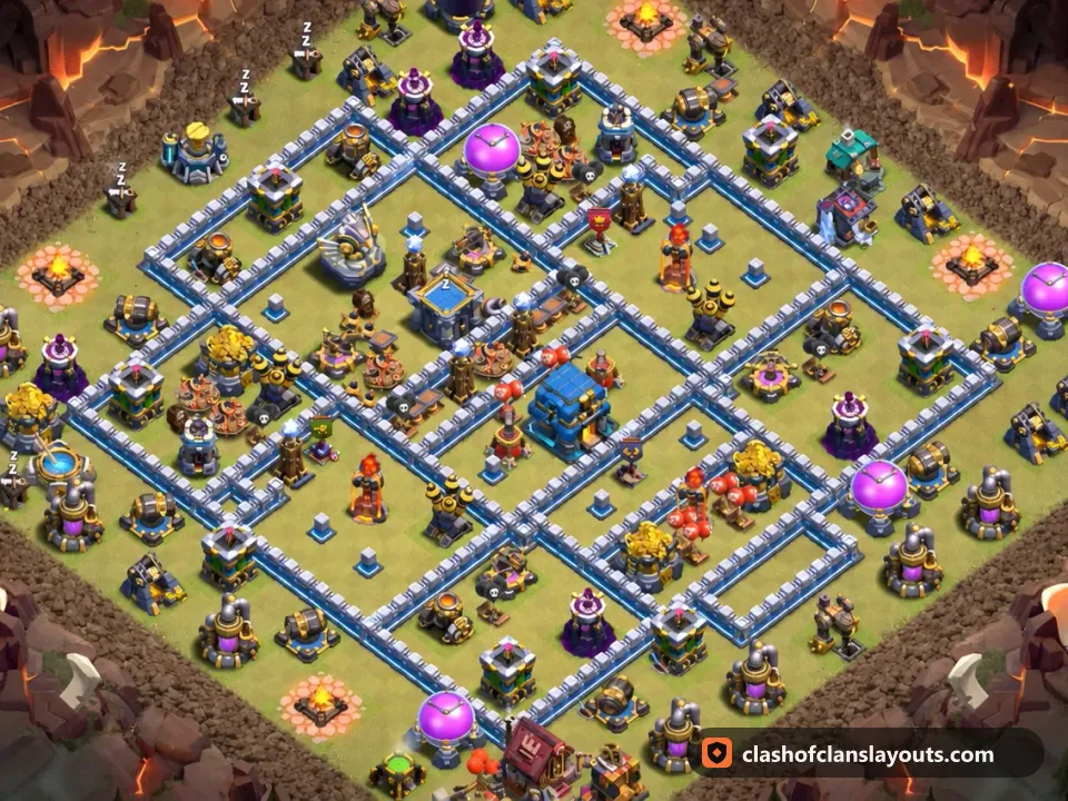 TH12 War Base Layout 194: Clash of Clans Town Hall 12 war base layout, full base picture