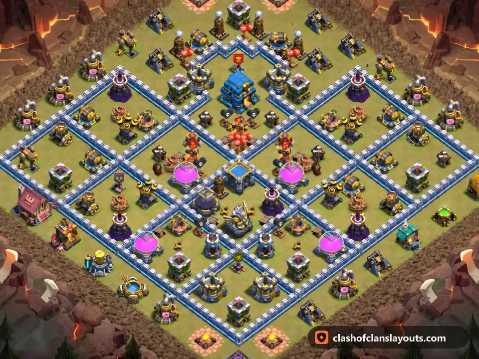 TH12 War Base Layout 195: Clash of Clans Town Hall 12 war base layout, full base picture